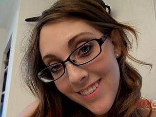 Hot brunette prevalent glasses Nickey Tracker fingerbangs will not hear of sloppy pussy moaning and orgasming
