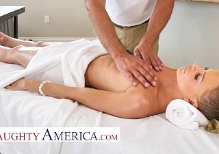 Grouchy America Emma Hix gets a rub-down and cock